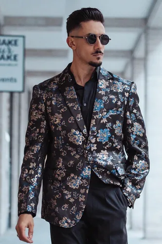 Vista 3 de COOFANDY Chaquetas de esmoquin florales para hombre, chaqueta ajustada para boda, cena, baile de graduación