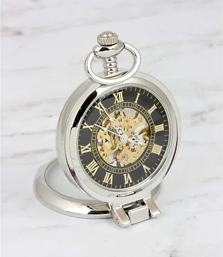Vista 5 de Reloj de bolsillo con moneda con movimiento de esqueleto, plata en capas doradas Franklin Half Dollar Moneda estadounidense genuina Segunda mano