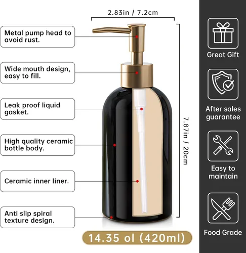 Vista 3 de Dispensador de jabón para platos recargable dorado para fregadero de cocina, botella dispensadora de jabón de manos para fregadero de encimera