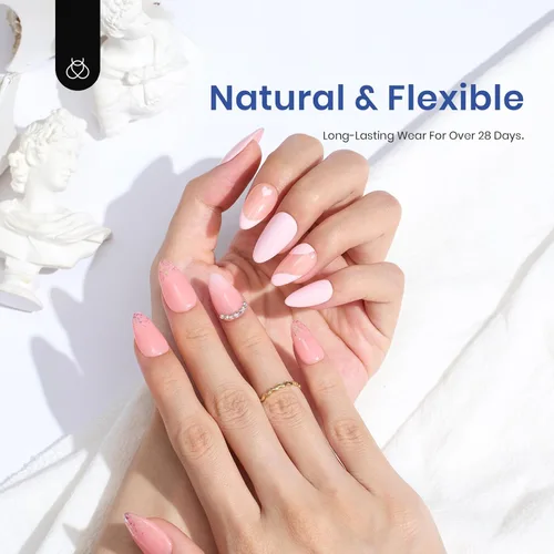Vista 3 de Kit de extensión de uñas en gel Beetles, forma almendra, fácil set de pegamento UV LED de 9 en 1, puntas de uñas Etch X, puntas cortas de almendra