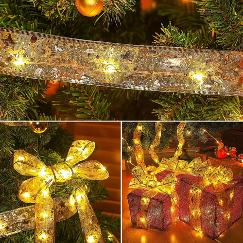 Vista 3 de Hopolon Guirnalda de luces de cobre con cinta de Navidad blanca cálida de 33 pies, 100 luces LED, 8 modos con batería y USB y funciona a distancia