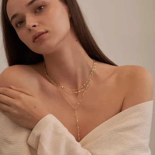 Vista 3 de Tewiky - Collar de Cadena de Oro para Mujer, Chapado en Oro de 14 Quilates, Collar de Cuentas Finas con Forma de Ola, Collar Delicado de Oro Capa