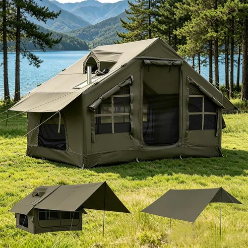 Vista 13 de Carpas inflables para acampar - Tienda de glamping fácil de inflar con bomba manual, tienda inflable de aire de PVC impermeable para acampar