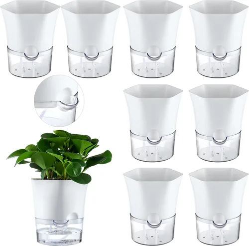 Vista 10 de Paquete de 3 macetas transparentes de riego automático de 7.8 pulgadas para plantas de interior, macetas hexagonales grandes con riego automático