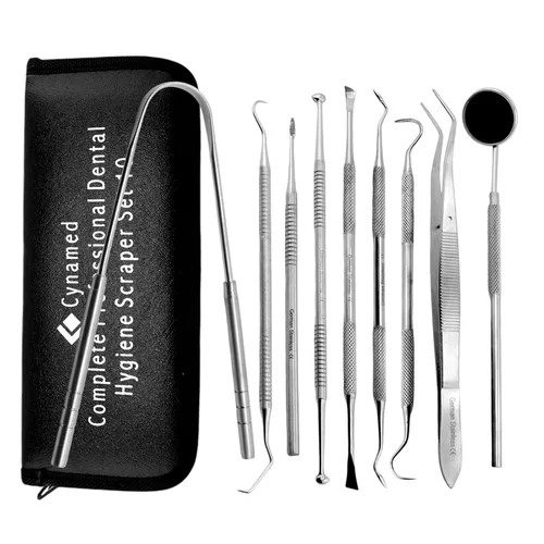 Vista 10 de CynaMed Kit de cuidado bucal de herramientas dentales (paquete de 3) – Púa dental de acero inoxidable, raspador de sarro, raspador, pinzas y espejo
