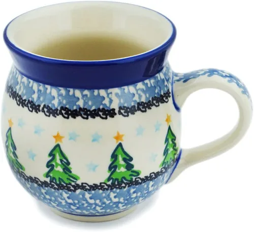 Vista 14 de Auténtica taza de burbujas de cerámica polaca de 13 onzas en diseño amarillo hecho a mano en Bolesławiec Polonia por Ceramika Bona + certificado