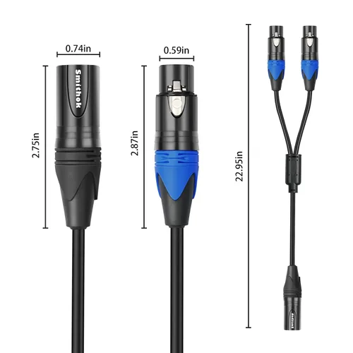 Vista 5 de Smithok Cable divisor XLR, cable doble hembra a macho Y (divisor XLR de 3 pines, 2 hembra a 1 macho), adaptador de audio de cable divisor