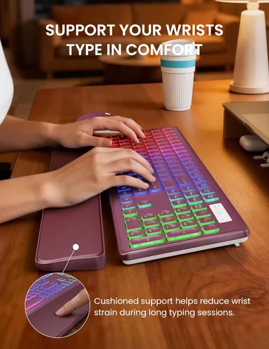 Vista 3 de Wireless Keyboard and Mouse Combo, RGB Backlit, Rechargeable & Light Up Letters, Full-Size, Soft Typing, Sleep Mode, 2.4GHz Quiet Keyboard Set for