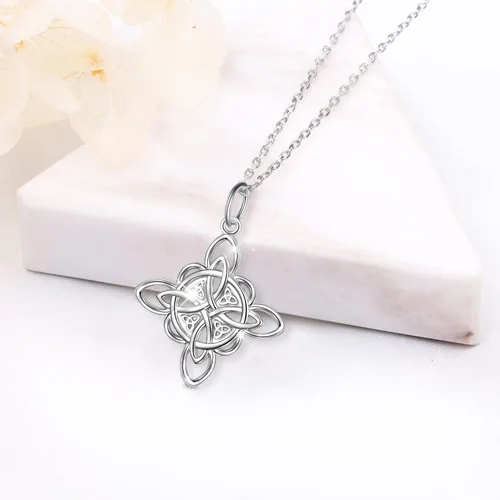 Vista 3 de DAOCHONG Collar con colgante de nudo celta de plata de ley 925 de buena suerte para mujer
