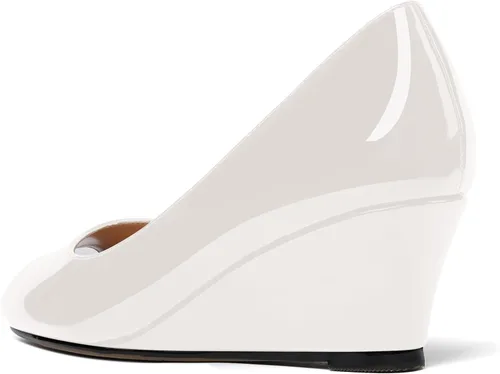 Vista 7 de WAYDERNS Zapatos de tacón bajo con cuña de charol y puntera abierta para mujer de 2 pulgadas