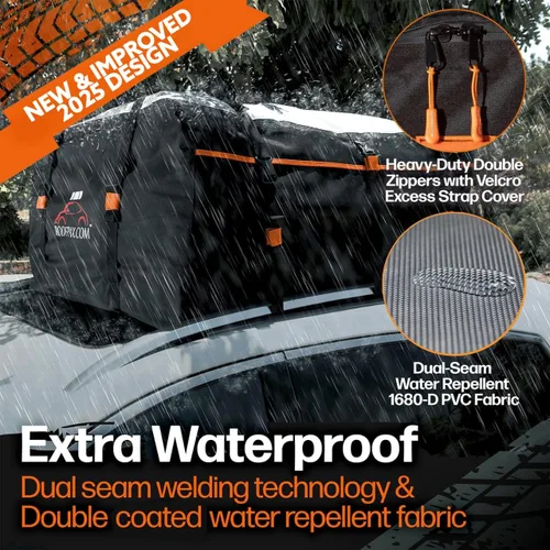 Vista 3 de RoofPax Bolsa de transporte de carga extra impermeable para techo de 15 cft, doble cremallera resistente a la intemperie, alfombrilla integrada, 10