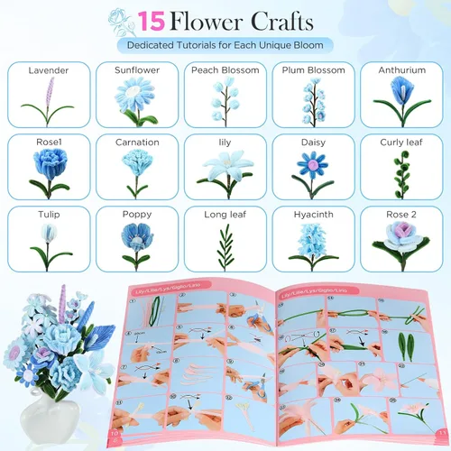 Vista 4 de Limpiador de tuberías Flores, 540 piezas de limpiadores de pipas Kit de 4. Azul