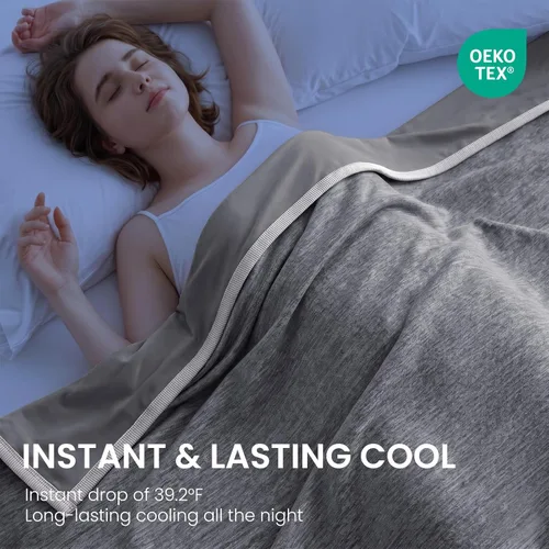 Vista 2 de Topcee Manta refrescante para sudores nocturnos que absorbe el calor para mantener a los adultos y los niños frescos en noches cálidas, mantas