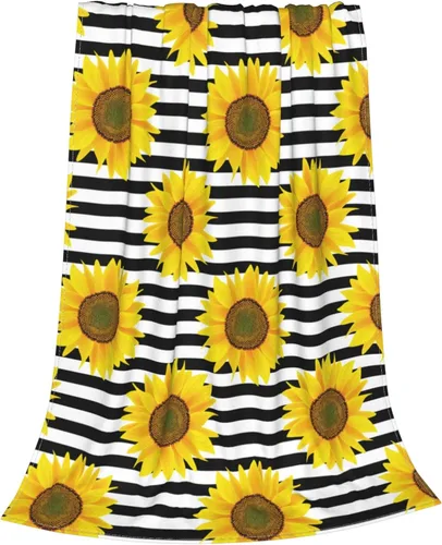 Vista 3 de Manta de girasol, suave, cálida, ligera, acogedora manta de felpa para cama, sofá, oficina, decoración de regalos para niños y mujeres, 80 x 60