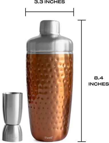 Vista 4 de S'well Juego de coctelera de acero inoxidable con jigger, 18 onzas, sumergido metálico, recipiente aislado al vacío de triple capa mantiene