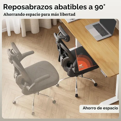 Vista 5 de DEVAISE Silla de Oficina de Respaldo Alto de Malla Ergonómica para Escritorio con Reposabrazos Abatibles, Reposacabezas Ajustable y Soporte Lumbar