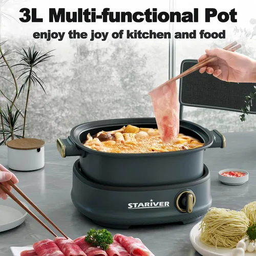 Vista 7 de Stariver Olla caliente desprendible eléctrica 3L, pote de Shabu Shabu