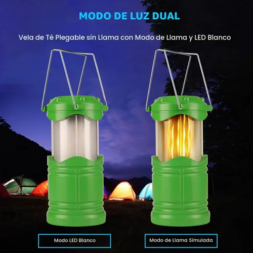 Vista 3 de Lichamp Paquete de 4 linternas LED para campamento, velas plegables sin llama, velas de té, luces de campamento portátiles a batería, kit de Verde