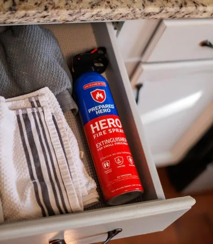 Vista 2 de Prepared Hero Spray Contra Incendios – Mini extintores de incendios para casa, coche, garaje – Extintor pequeño de cocina para el hogar, 100%