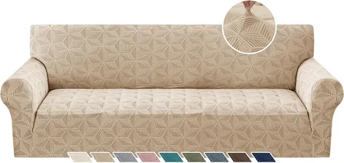Vista 9 de YEMYHOM 1 Pieza Fundas Elásticas para Sofá de 3 Cojines, Funda de Sofá Jacquard con Parte Inferior Elástica Antideslizante, Funda Engrosada Azul