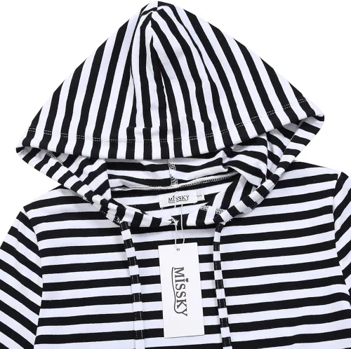 Vista 4 de Vestido MISSKY con capucha, bolsillos, estampado de rayas, hasta la rodilla, ajustado, informal, para mujer
