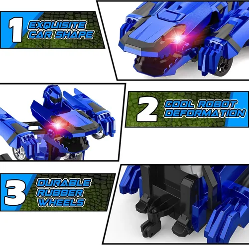 Vista 5 de Kroyedfuw Coches RC Transformables de Dinosaurio, Coche de Control Remoto 2.4Ghz que se Transforma en Robot con Luz Intermitente, Rotación 360°