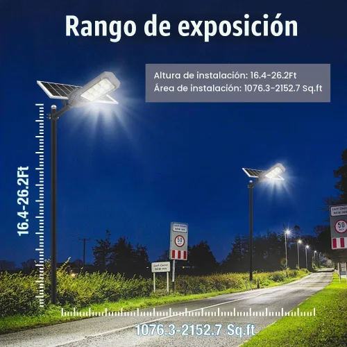 Vista 6 de Farolas solares para exteriores, luces de inundación solares de 4600 W, IP67, impermeables, 6500 K, 504 LED, luz de seguridad comercial con control