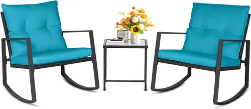 Vista 13 de SUNCROWN - Juego de 3 piezas de muebles de mimbre para exteriores, sillas para el porche, juegos de conversación con mesa de café de cristal