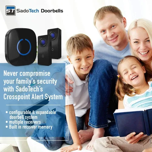 Vista 3 de Kit de timbre inalámbrico SadoTech: Timbre inalámbrico Crosspoint para el hogar con transmisores y receptores para pulsar; resistente al agua