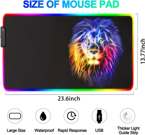 Vista 5 de Alfombrilla de mouse con luz LED Pro Gaming Series RGB, alfombrilla de mouse grande de leopardo, alfombrilla de mouse extendida colorida
