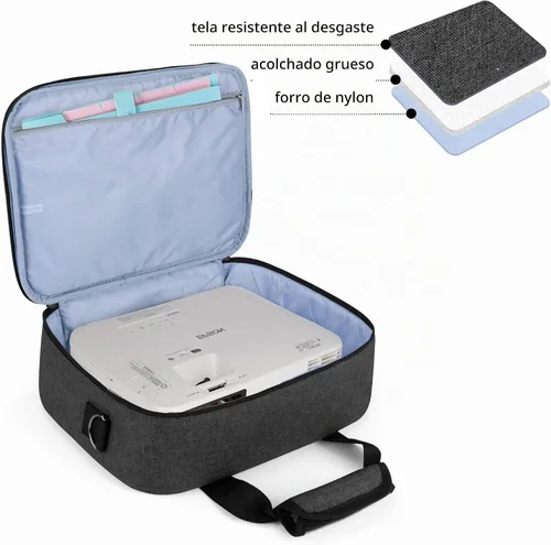 Vista 3 de LUXJA Bolsa para proyector con bolsillos de almacenamiento para accesorios Negro