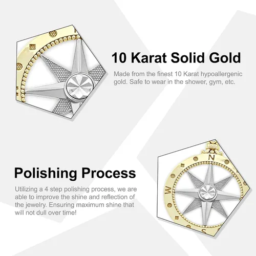 Vista 2 de Charm America - Gold Two-Tone Compass Charm - 10 Karat Solid Gold - Nautical Jewelry Pendant