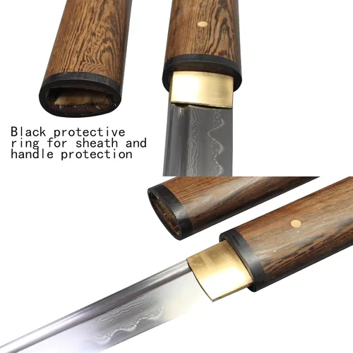 Vista 6 de Tanto Japonés Hecho a Mano de Acero Damasco Templado en Arcilla Espada Katana Corta Afilada de 20 Pulgadas
