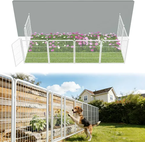 Vista 33 de FXW Valla de jardín al aire libre para el patio, 17 pulgadas de alto x 29.3 pies de largo, barrera de metal resistente para animales, para perros