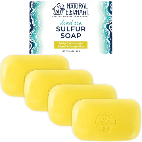 Vista 13 de Natural Elephant Barra de jabón de azufre del Mar Muerto Jabón aclarante facial y corporal con sal del mar muerto y aloe vera 4.4 oz (125 g)