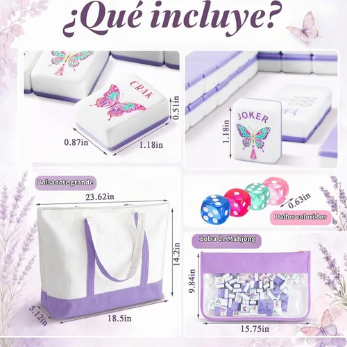 Vista 2 de Soulchen Juego de mahjong americano con temática de mariposa de 1.2 Morado