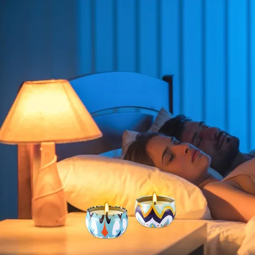 Vista 6 de Paquete de 2 velas perfumadas de 2.2 onzas en tarros de hierro - Estilo Victoria - Perfectas para viajes, yoga, baño - Velas vibrantes y coloridas