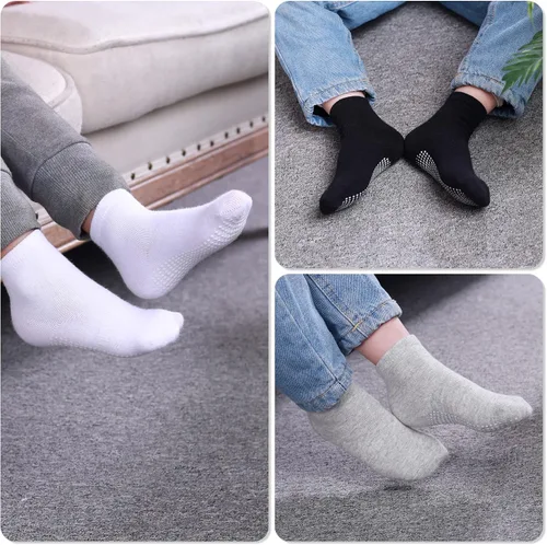 Vista 7 de Tenpluszero Calcetines de algodón antideslizantes para niños pequeños, calcetines de algodón con agarres para bebés, niños y niñas