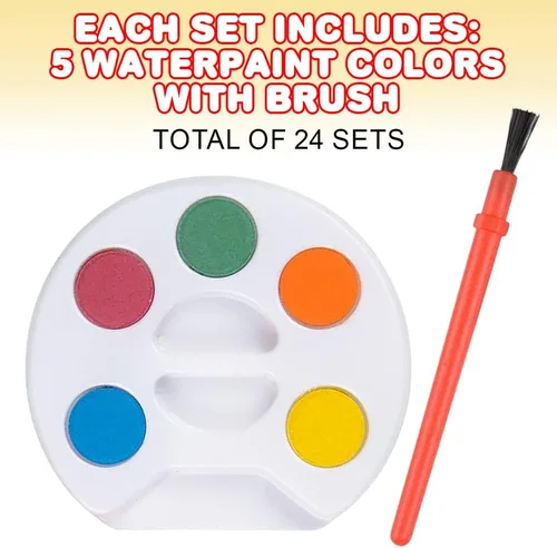 Vista 4 de Paquete de 24 mini pintura de acuarela, kit de mini paleta de pintura de 5 colores a granel con pinceles, recuerdos de fiesta artística para niños