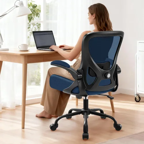 Vista 12 de AreShark Silla de Oficina - Silla de Escritorio Ergonómica de Malla Respirable con Soporte Lumbar Ajustable y Reposabrazos Abatibles - Silla Negro