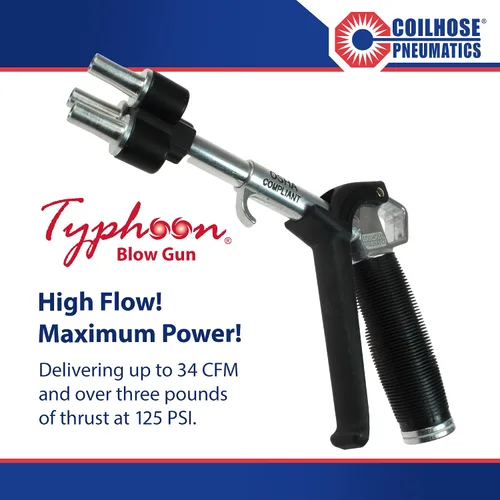 Vista 2 de Coilhose Pneumatics TYP-3800MJ Typhoon Pistola de soplado de alto volumen, 3/8 pulgadas NPT con punta de chorro múltiple