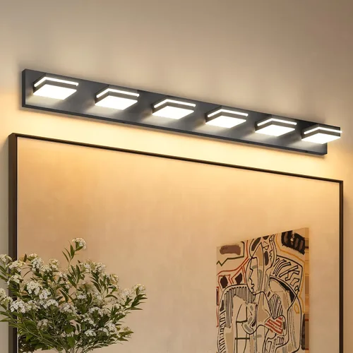 Vista 15 de VOLISUN 5CCT - Lámparas de baño regulables sobre el espejo, modernas lámparas de tocador de baño, cabezal giratorio de 360°, luces LED negras