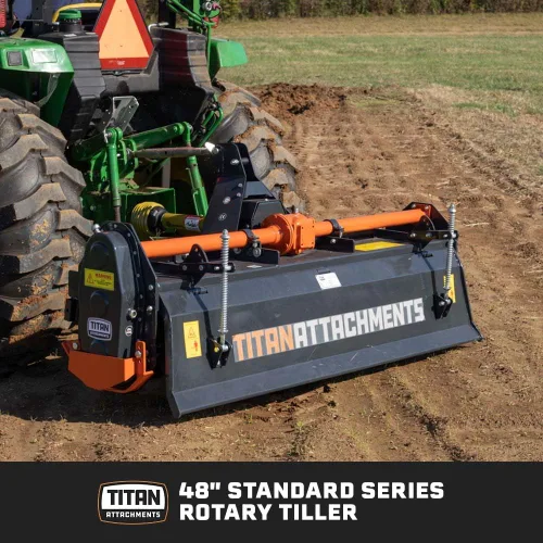 Vista 3 de Titan Attachments enganche de 3 puntos, accesorio de cultivador rotativo de 48" para tractores Cat 1, acabado en carbón, cultivador impulsado por