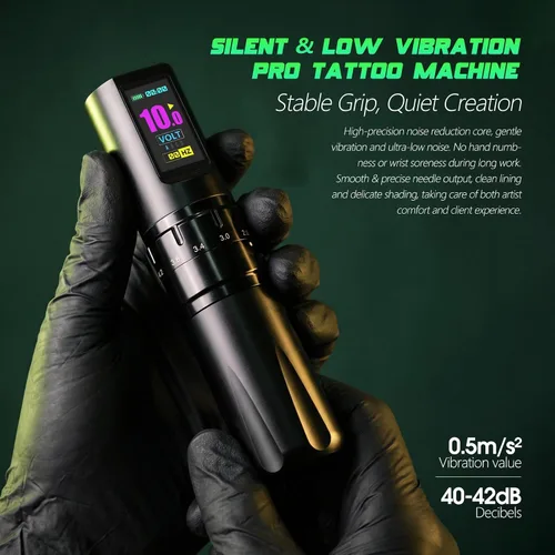 Vista 7 de Urex PYRO Kit de máquina de tatuaje, carrera ajustable 0.1-0.2 in, batería 1800mAh Kit negro 4728