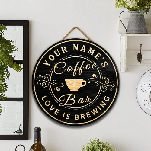 Vista 4 de Artsy Woodsy Letrero personalizado de madera para cafetería, placa de pared para decoración de cocina, regalos personalizados para amantes del café