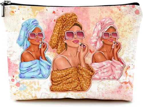 Vista 10 de Pequeña bolsa de maquillaje para monedero, bonita lona impermeable, bolsas de cosméticos para mujeres, con cremallera, bolsa de aseo de viaje
