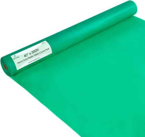 Vista 41 de Rollo de plástico para cubierta de mesa color verde manzana, 40 pulgadas x 100 pies, rollo de plástico resistente para cubierta de mesa de banquetes