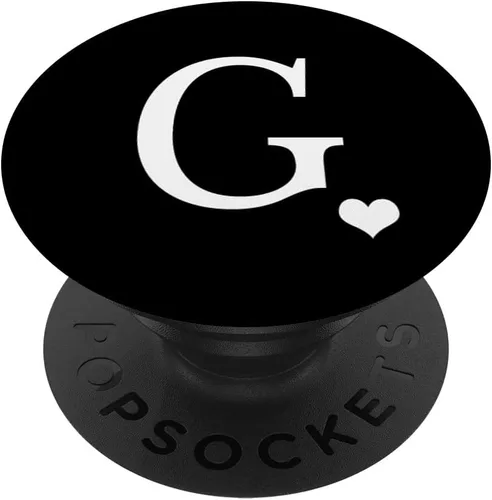 Vista 6 de Monograma de corazón blanco con letra G inicial en PopSockets negros PopGrip: agarre intercambiable para teléfonos y tabletas PopSockets MagSafe