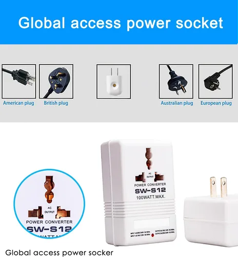 Vista 3 de Convertidor de voltaje de alimentación de 110 V a 220 V para subir y bajar transformador de 100 vatios para viajes, color blanco