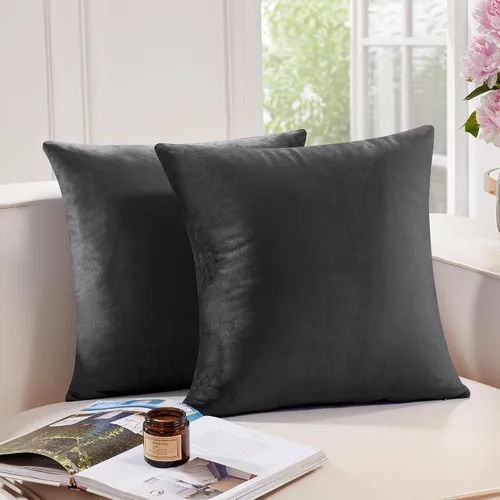 Vista 30 de Deconovo Juego de 2 fundas de almohada de pana suave con cremallera invisible, 16 x 16 pulgadas, color gris pardo, decoración del hogar para sofá